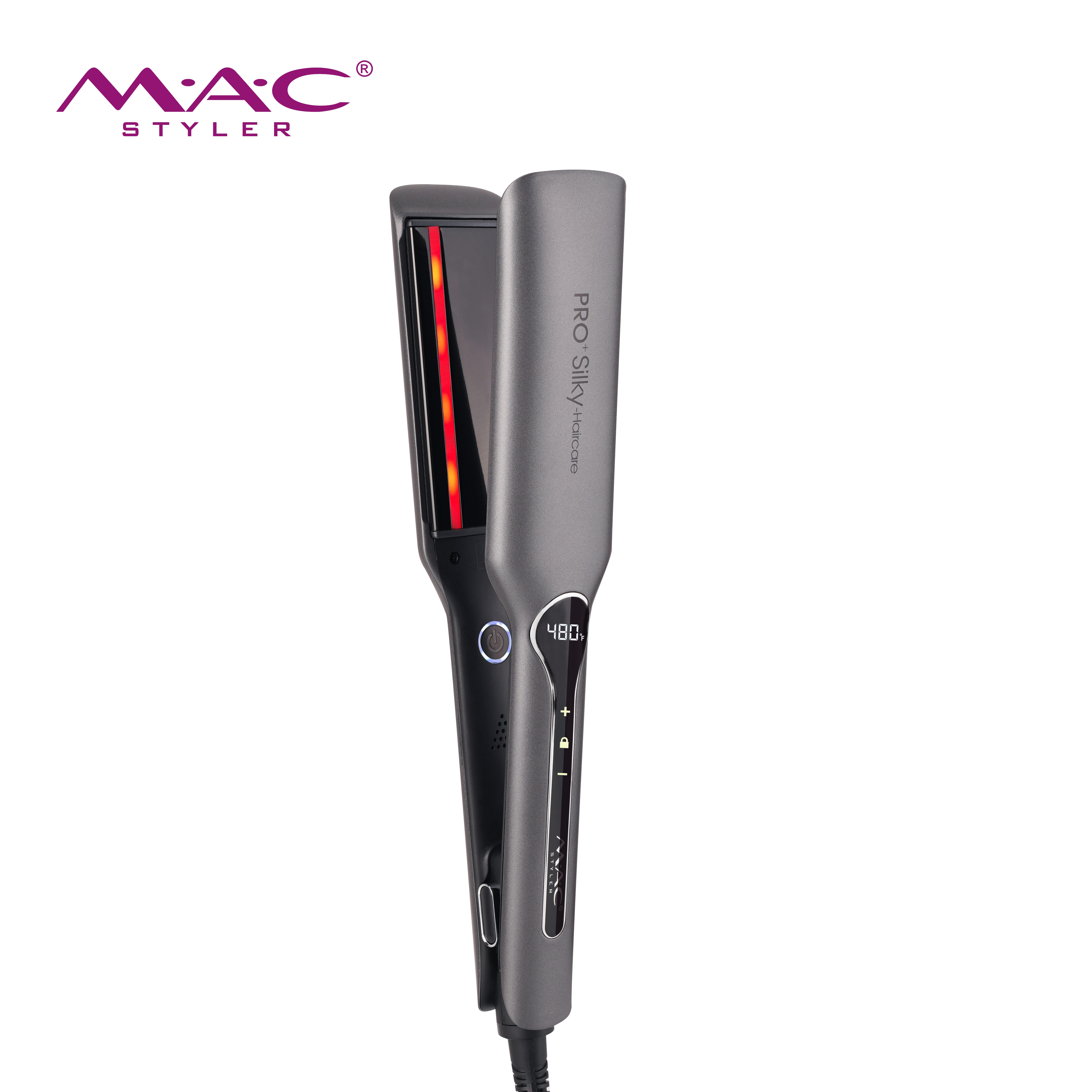 MAC Styler MC-5591 PRO+ Sikly Haircare, piastra professionale per capelli — piastre da 1,8 pollici, riscaldamento rapido in 30 secondi, ioni negativi a infrarossi, riscaldatore MCH, blocco della temperatura, spegnimento automatico, funzione 2-in-1 per arricciare e lisciare, colore Starry Grey