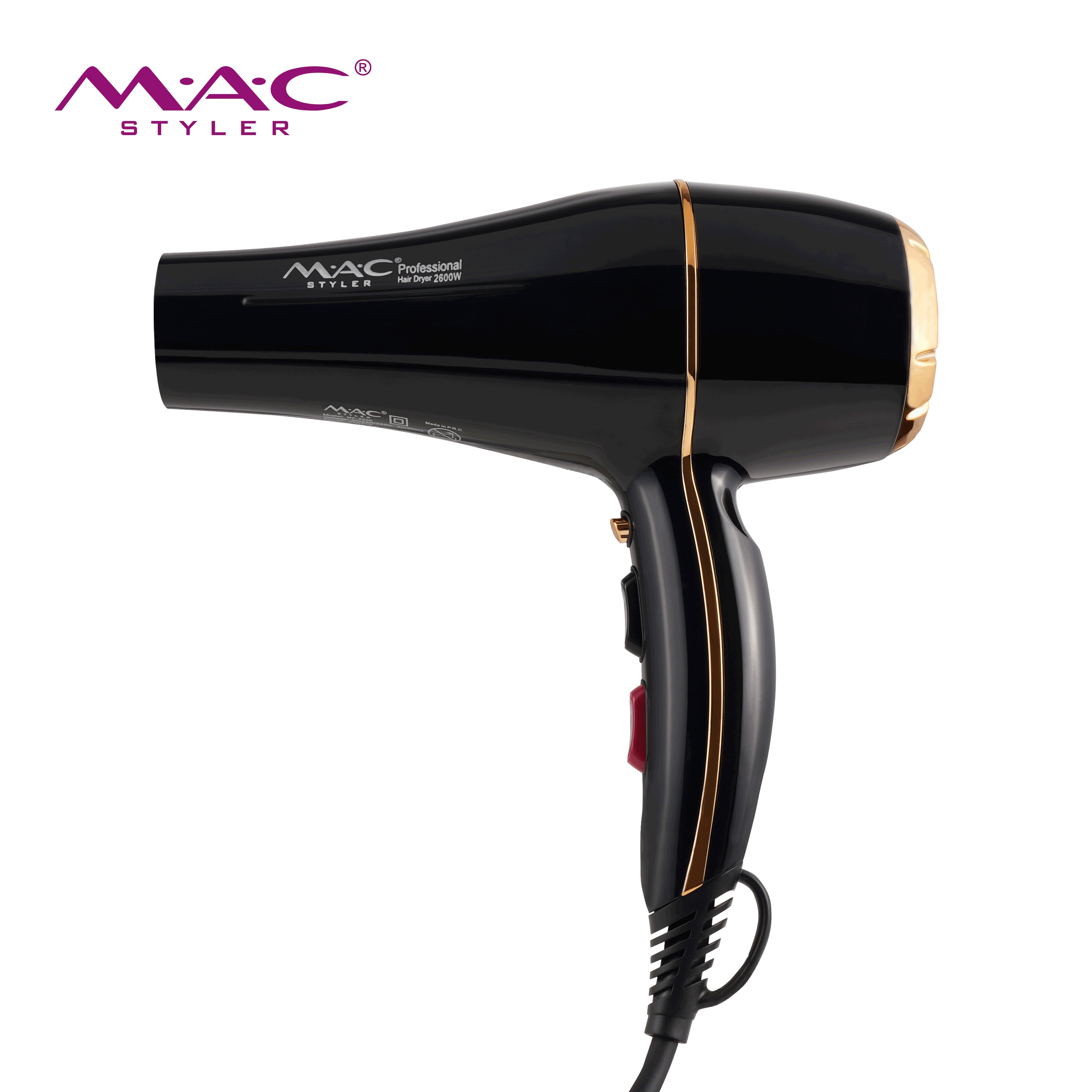 MAC Ventes rapides Moteur AC haute vitesse 2600 W Ensemble sèche-cheveux ionique pliable pour maison et salon Noir Revair