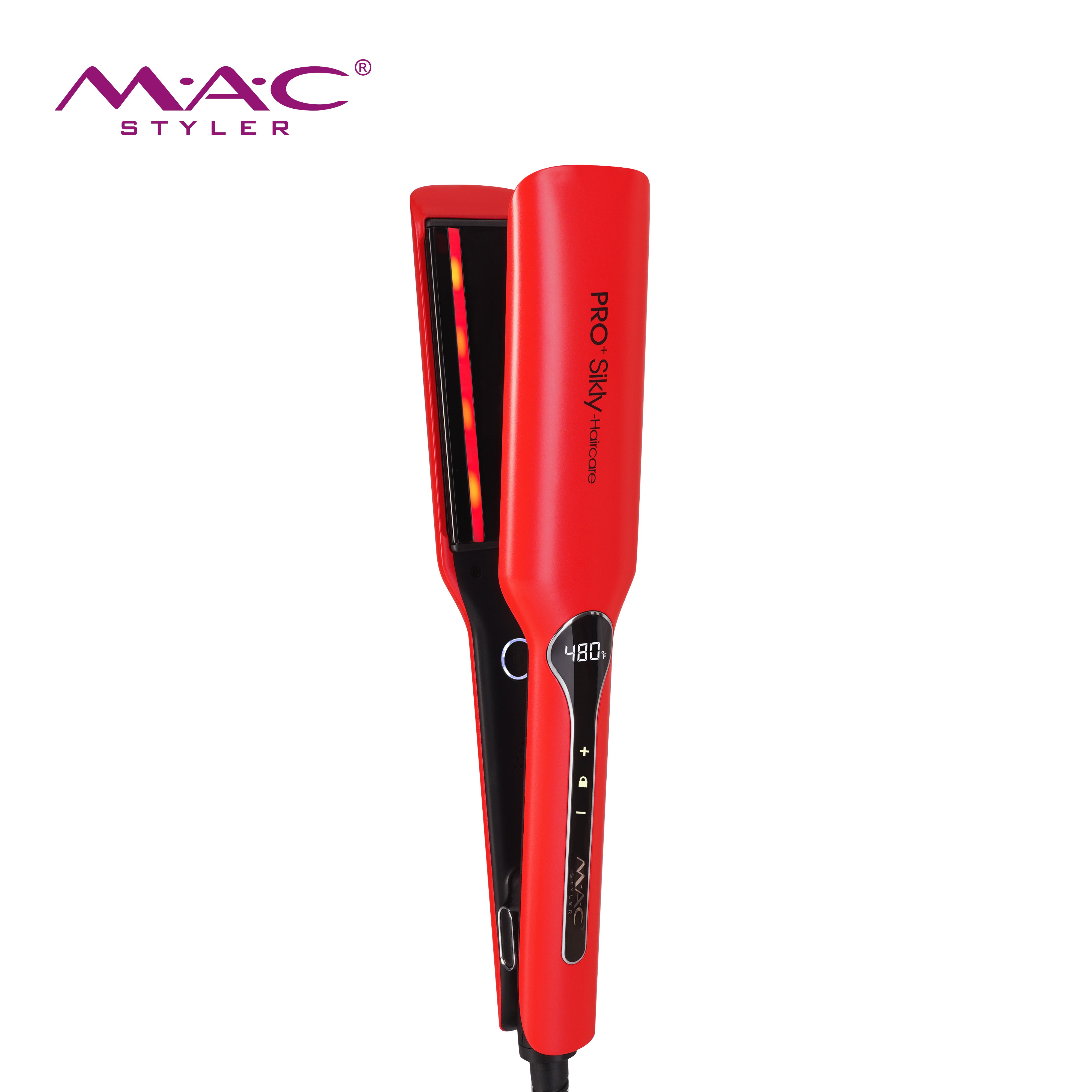 MAC Styler MC-5590 PRO+ Sikly Haircare, piastra professionale per capelli — piastre da 1,8 pollici, riscaldamento rapido in 30 secondi, ioni negativi a infrarossi, riscaldatore MCH, blocco della temperatura, spegnimento automatico, funzione 2-in-1 per arricciare e lisciare, disponibile in 3 colorazioni
