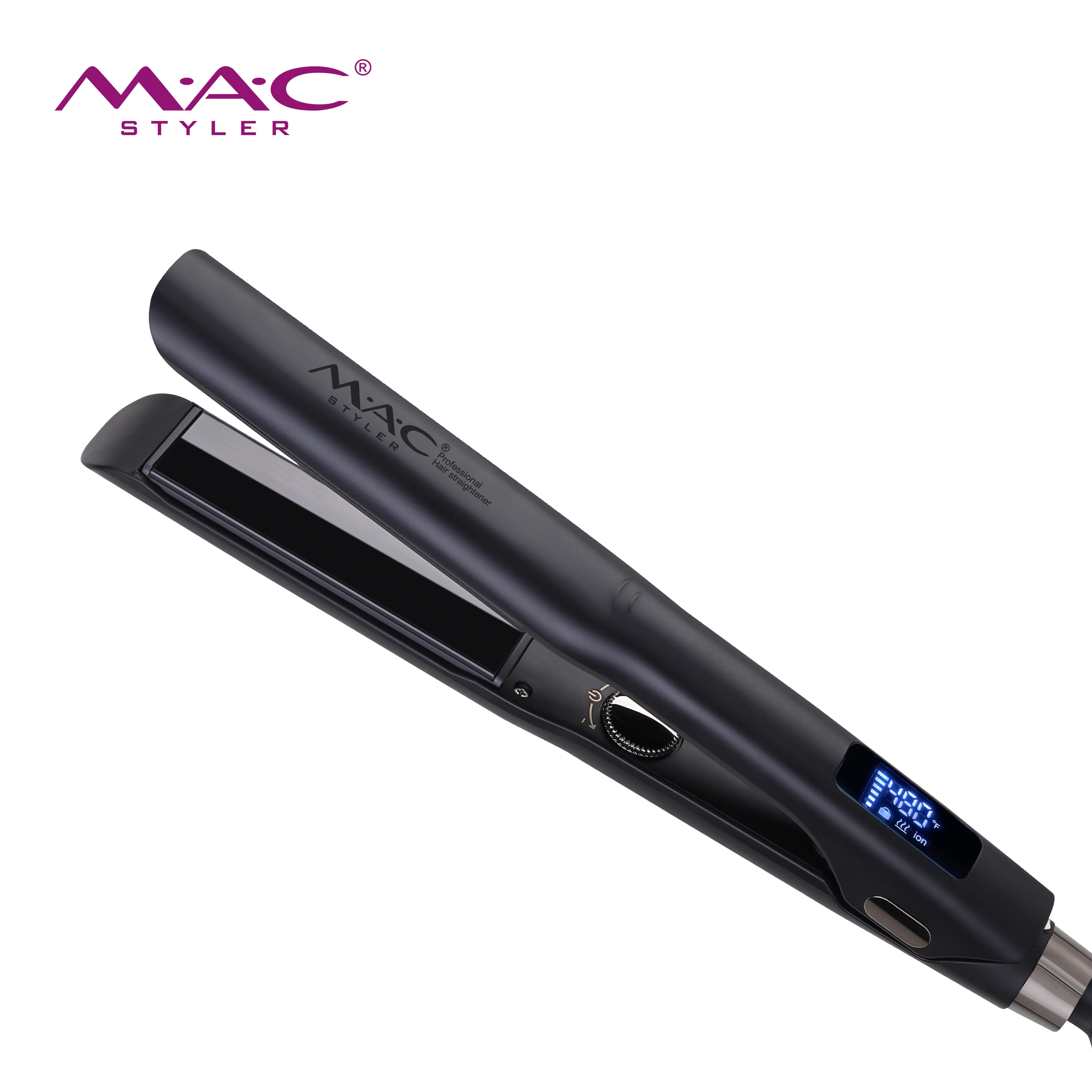 MAC Styler MC-5576 Professional Hair Straightener – Titanium Plate, LCD Display, Turntable Control, 80-250°C / 170-480°F, Wide & Narrow Plate Options, Matte Black