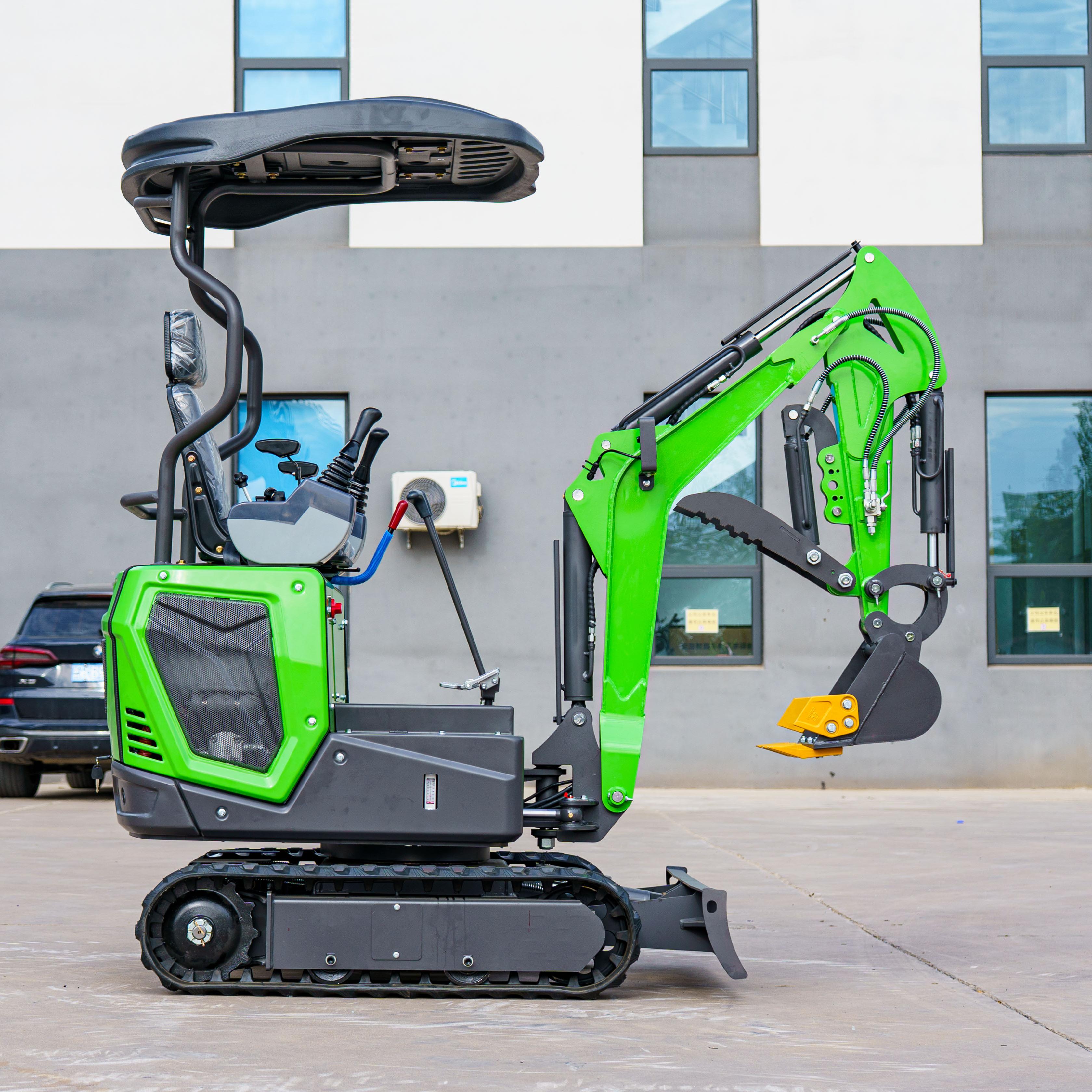 New 1.2Ton Green Mini 1.2Ton Excavator with Auger Attachment for Garden Projects China Factory Supply with Upper Arm Lateral Swing