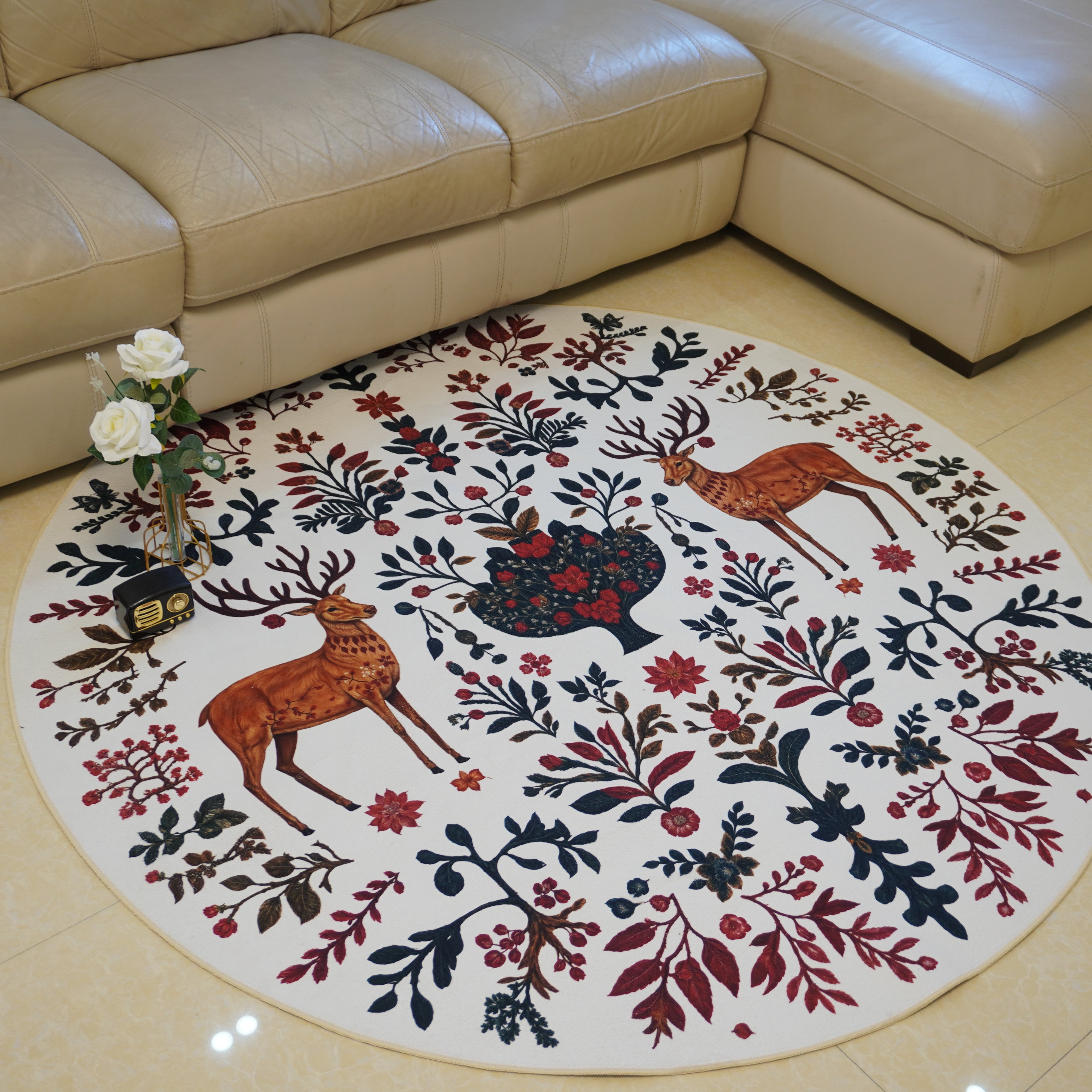 Hot Selling Christmas Chenille Washable Living Room Bedroom Decorative Round Rug