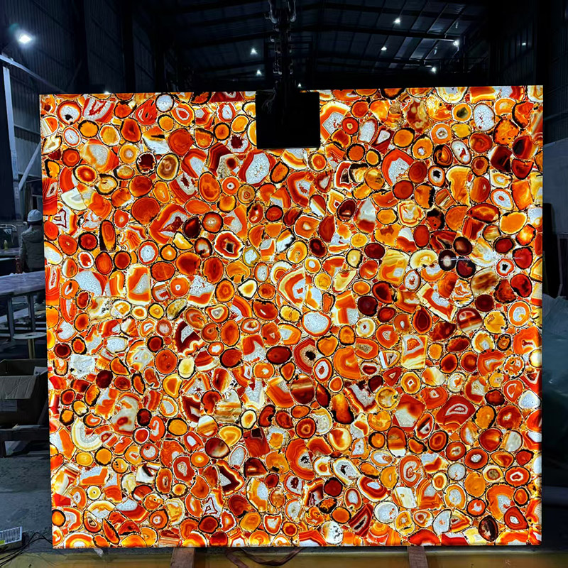 Orange Colorful Agate Semiprecious Stone Slab 240UP*120UP*2CM Modern Design Durable & Water Resistant for Wall Cladding & Countertop
