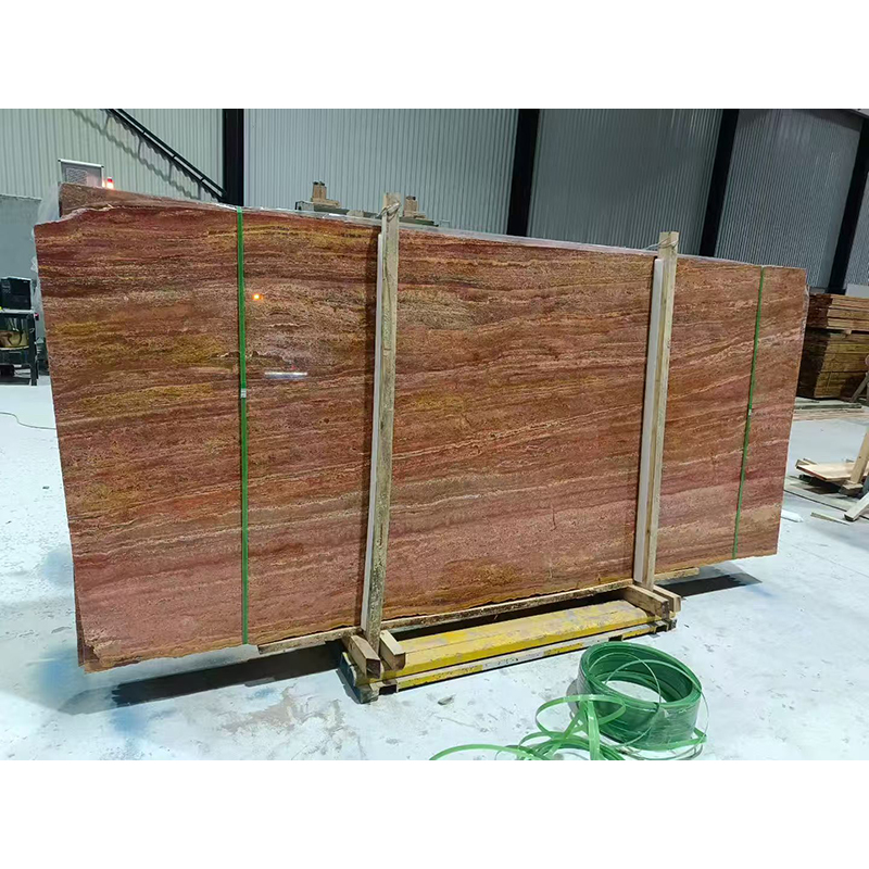 Red Travertine Slab 240UP120UP2CM Dramatic & Artistic Veining Resin-Filled & Honed for Accent Wall & Tabletop