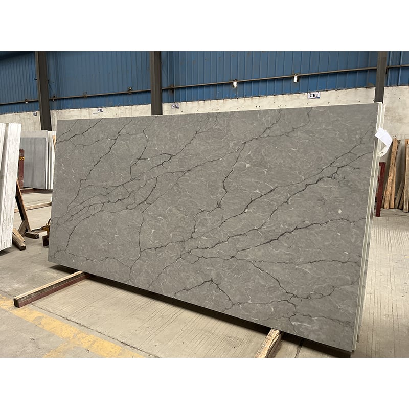 Translucent Calacatta Quartz Slabs with Gray veins, Model No.:NS1002, The size of slabs can be custom-made  for commercial project