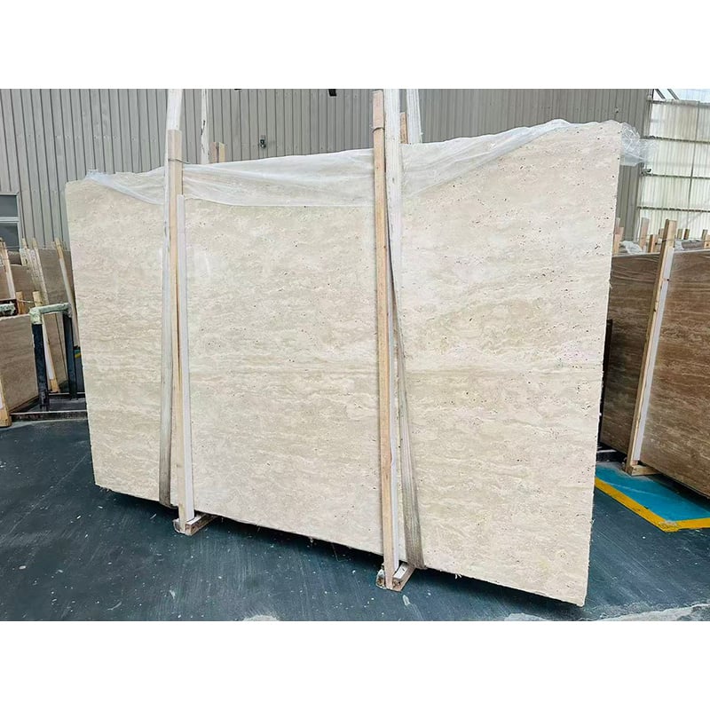 Cream Travertine Slab 240UP120UP2CM Warm & Natural Texture Resin-Filled & Honed for Bathroom Wall & Fireplace Surround