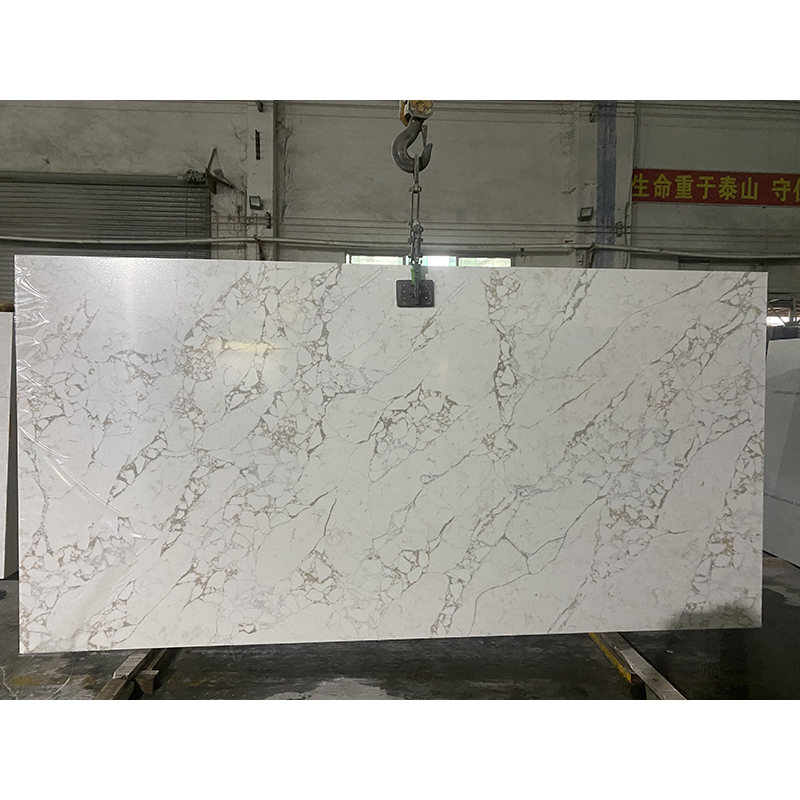Premium Bulgaria Quartz Slabs with light golden veins, Engineered Stone, Model No.:NS1215, The size of slabs can be custom-made  for commercial project
