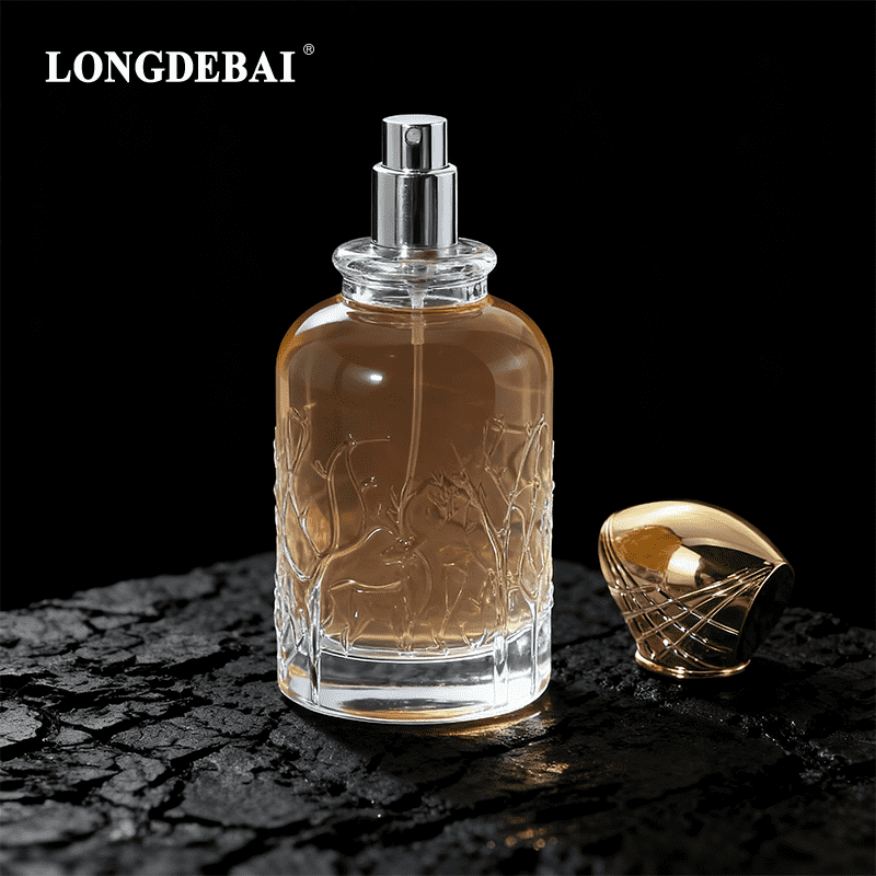 What factors affect the light transmission of a perfume bottle?