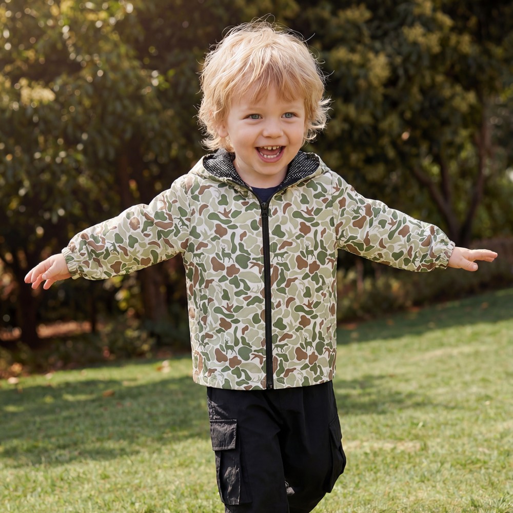 Puresun ODM OEM Boys Camo Print Hooded Jacket for Fall Winter