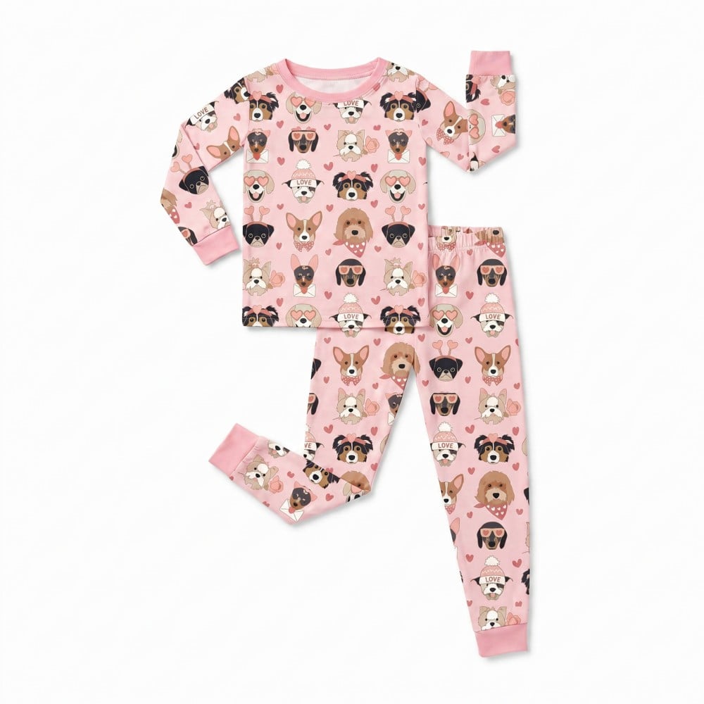 Puppy Print Long Sleeve Pant Cozy Bamboo Viscose Children Pajama Set