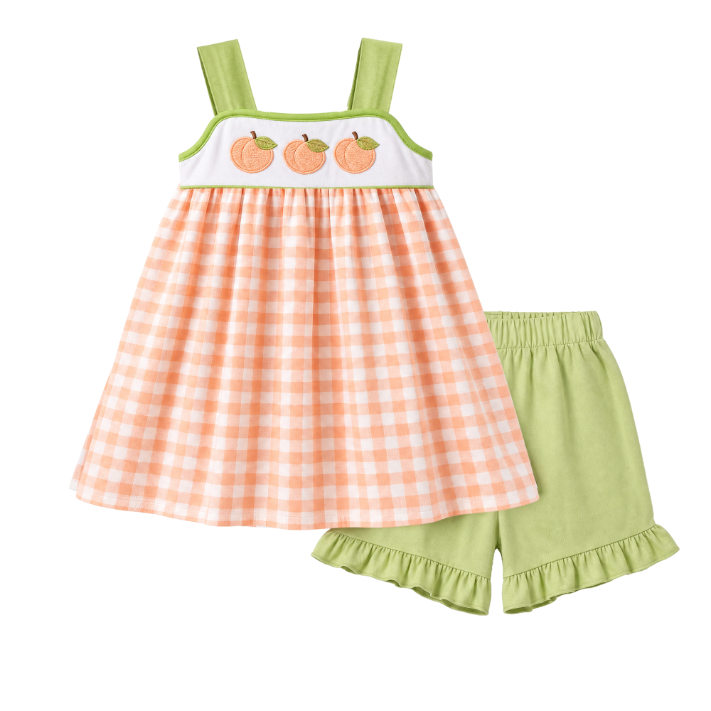 Peach Applique 100% Cotton Soft Touch Girls Clothing Set