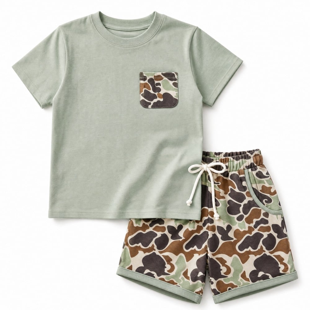 Toddler Boys Camouflage Print Short Outfit Set for Family Siblings Matching