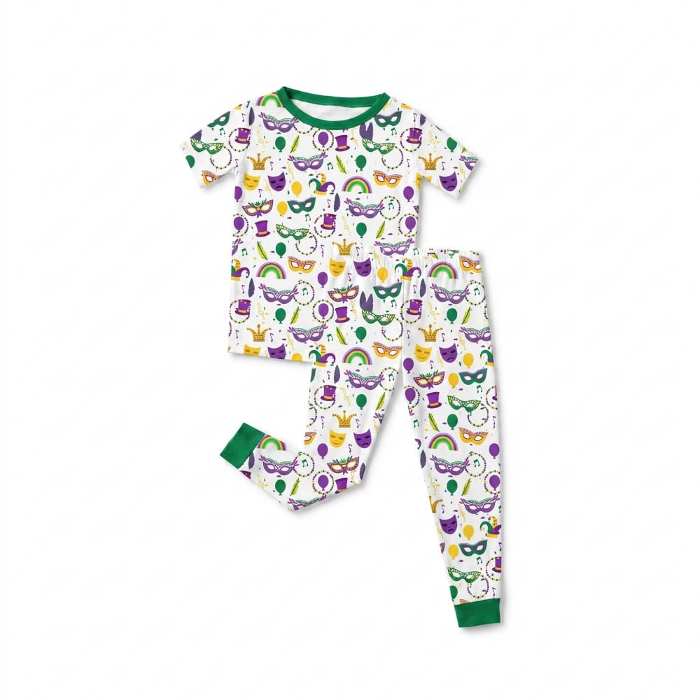 Mardi Gras Print Soft Touch Bamboo Viscose Pant Children Pajama Set