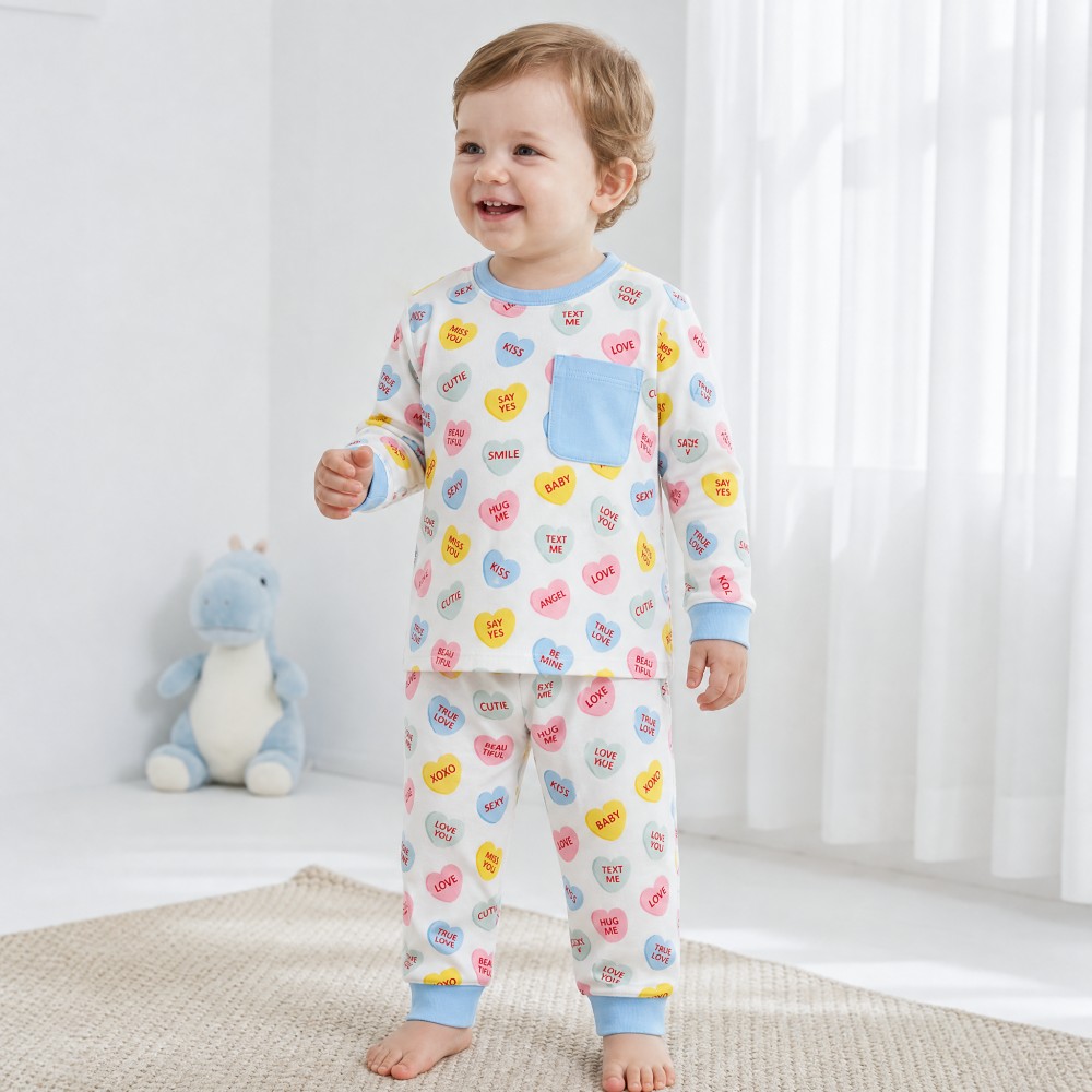 Valentine’s Day Heart Eco-friendly Print Bamboo Viscose Boys Sleepwear Set