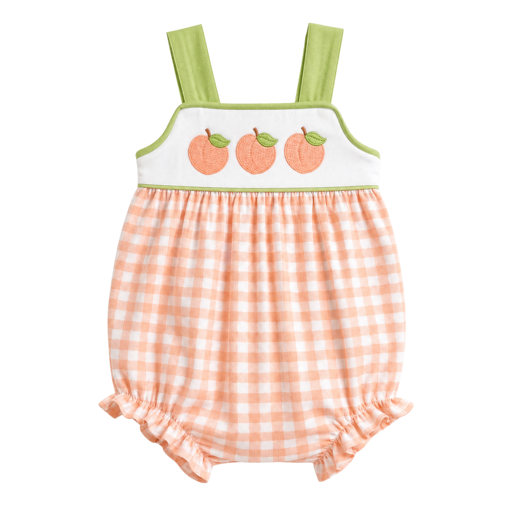 Peach Applique 100% Cotton Skin Friendly Baby Girls Bubble Romper