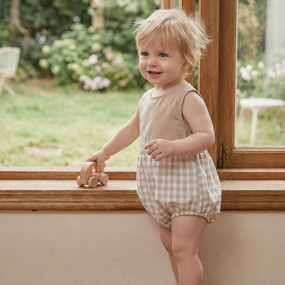 Plaid Print 100% Cotton Cozy Baby Boys Jumpsuit Romper