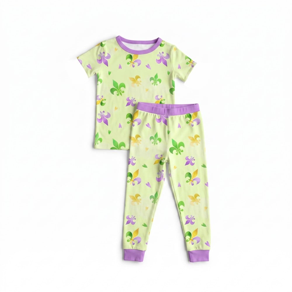 Mardi Gras Print Bamboo Viscose Pant Cozy Children Pajama Set