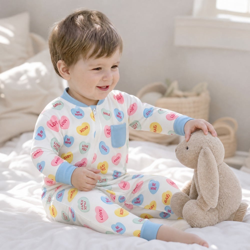 Valentine's Day Heart Print Bamboo Viscose Cozy Baby Boy Romper