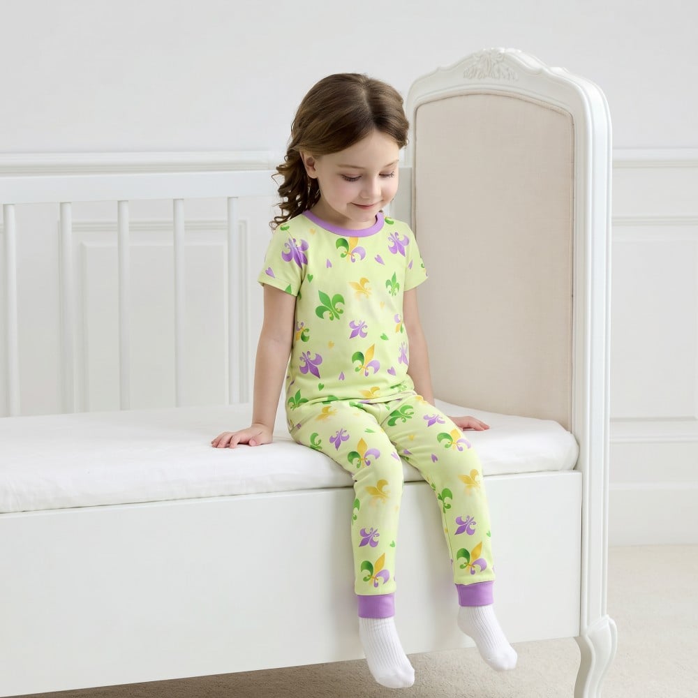 Mardi Gras Print Bamboo Viscose Pant Cozy Children Pajama Set