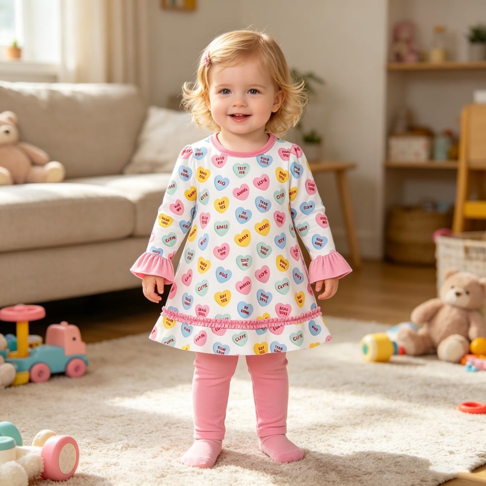 Valentine’s Day Heart Print Soft Bamboo Viscose Girl Sleepwear Set