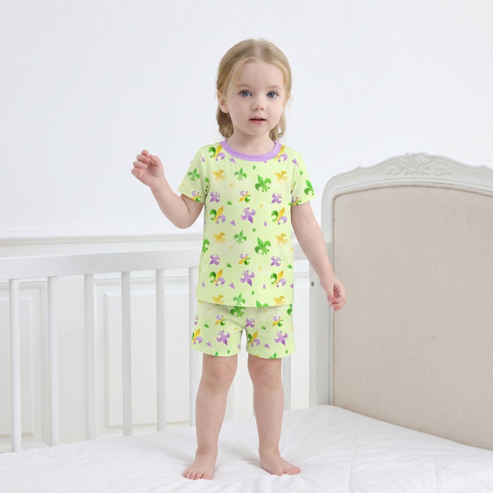 Mardi Gras Print Cozy Bamboo Viscose Short Kids Pajama Set