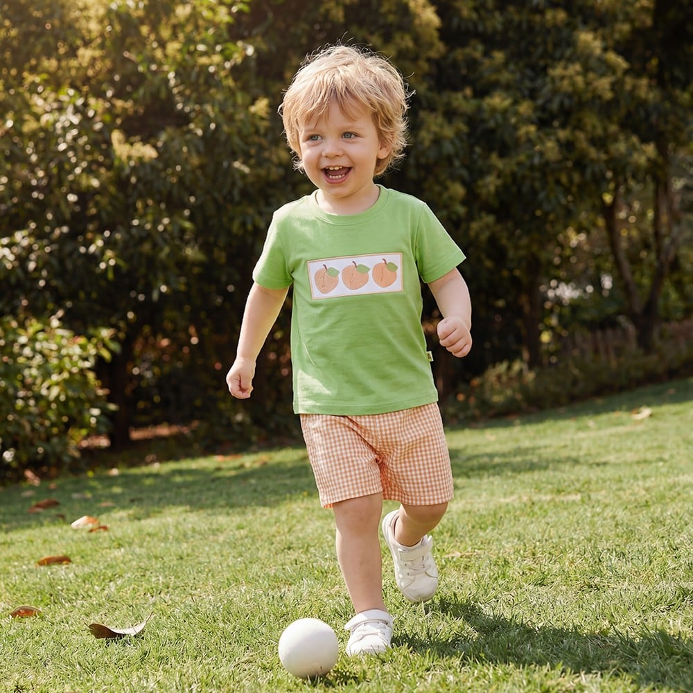 Peach Applique 100% Cotton Summer Soft Boys Clothing Set