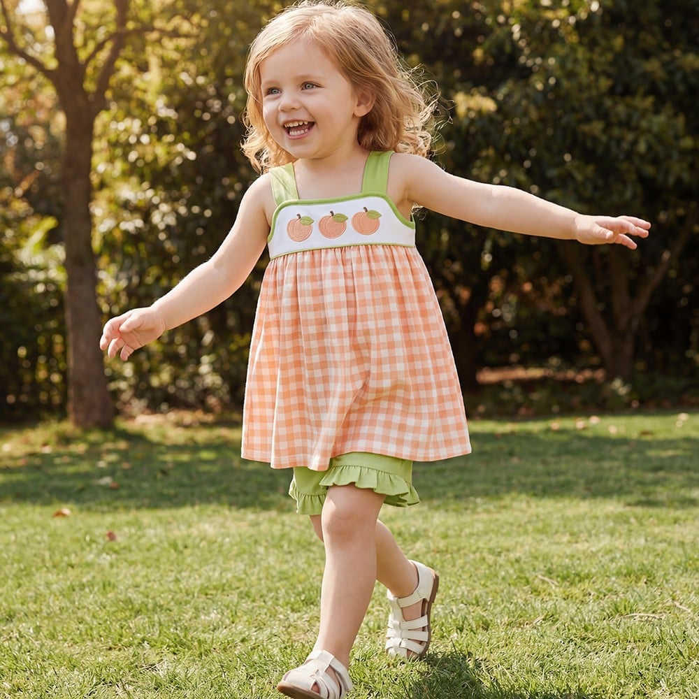 Peach Applique 100% Cotton Soft Touch Girls Clothing Set