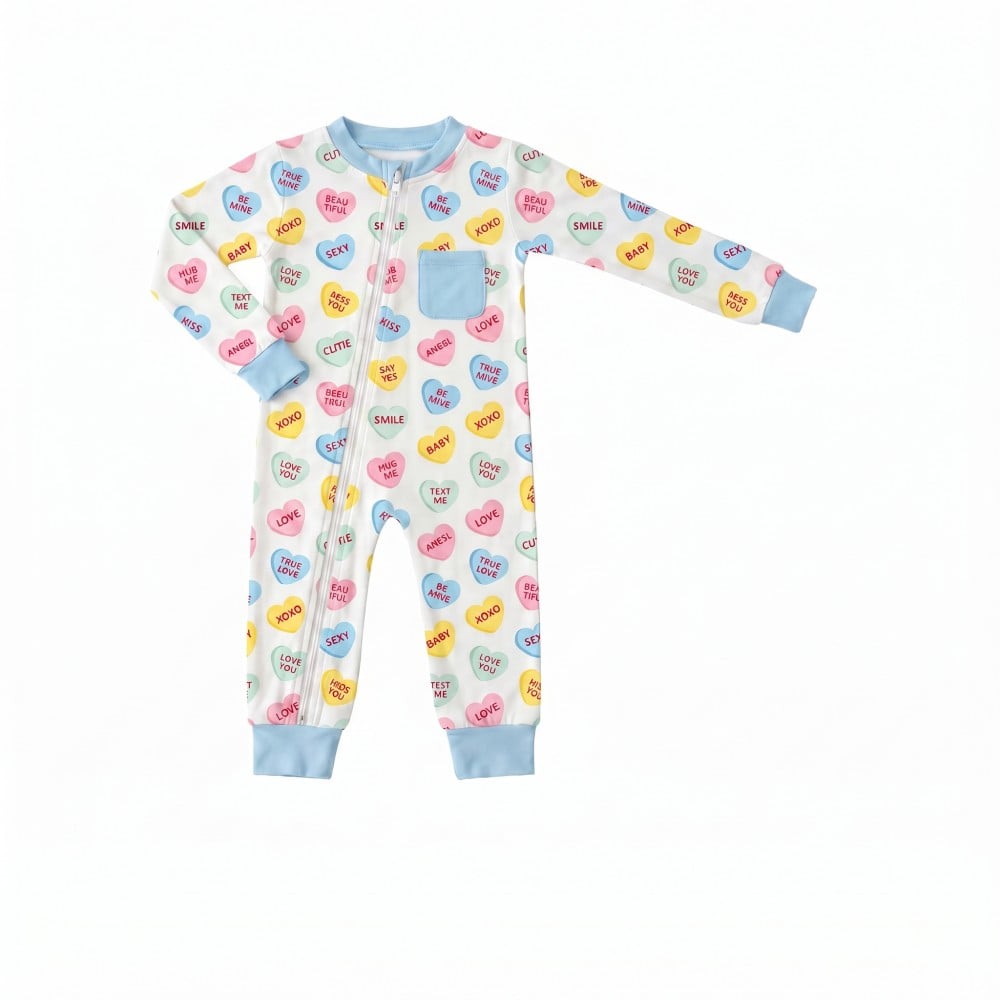 Valentine's Day Heart Print Bamboo Viscose Cozy Baby Boy Romper