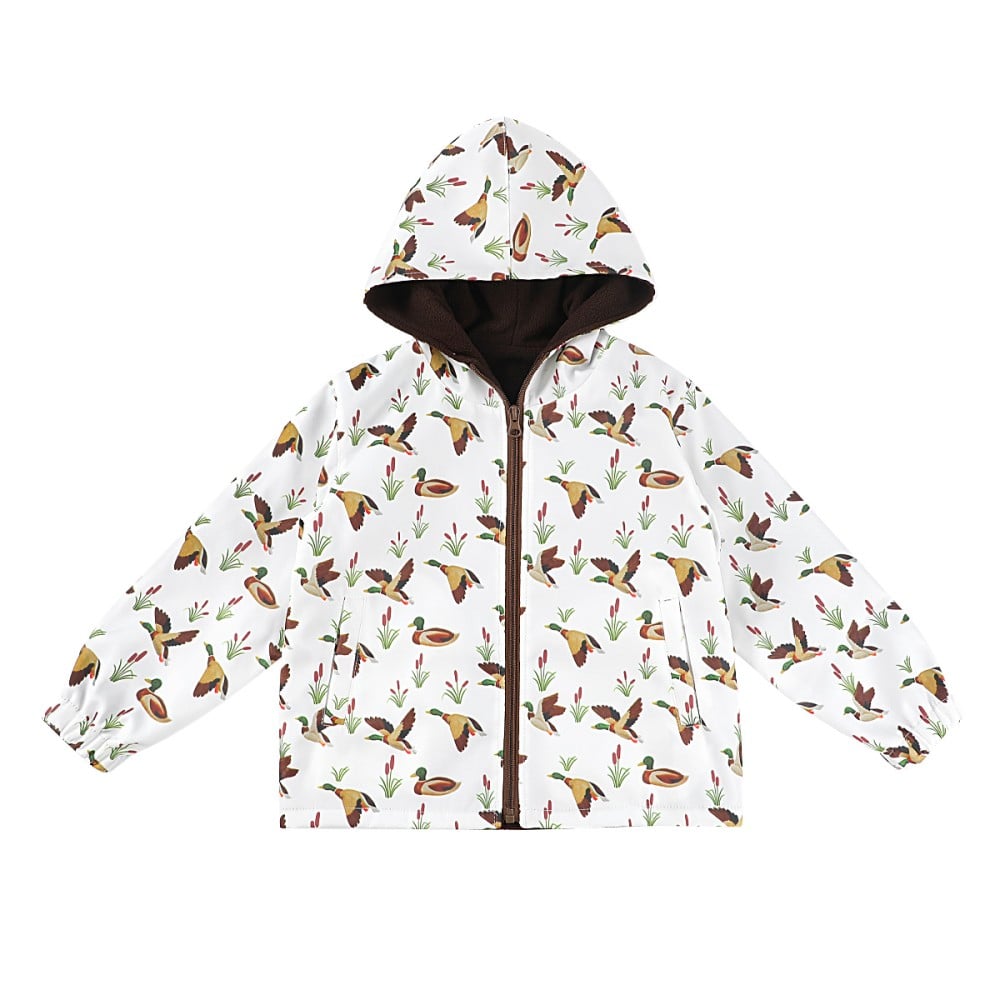 Puresun Wholesale Boys Duck Print Waterproof Hooded Jacket with Fleece