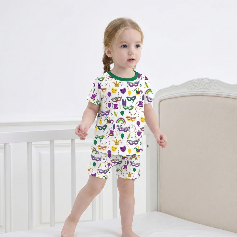 Mardi Gras Print Skin Friendly Bamboo Viscose Short Kids Pajama Set