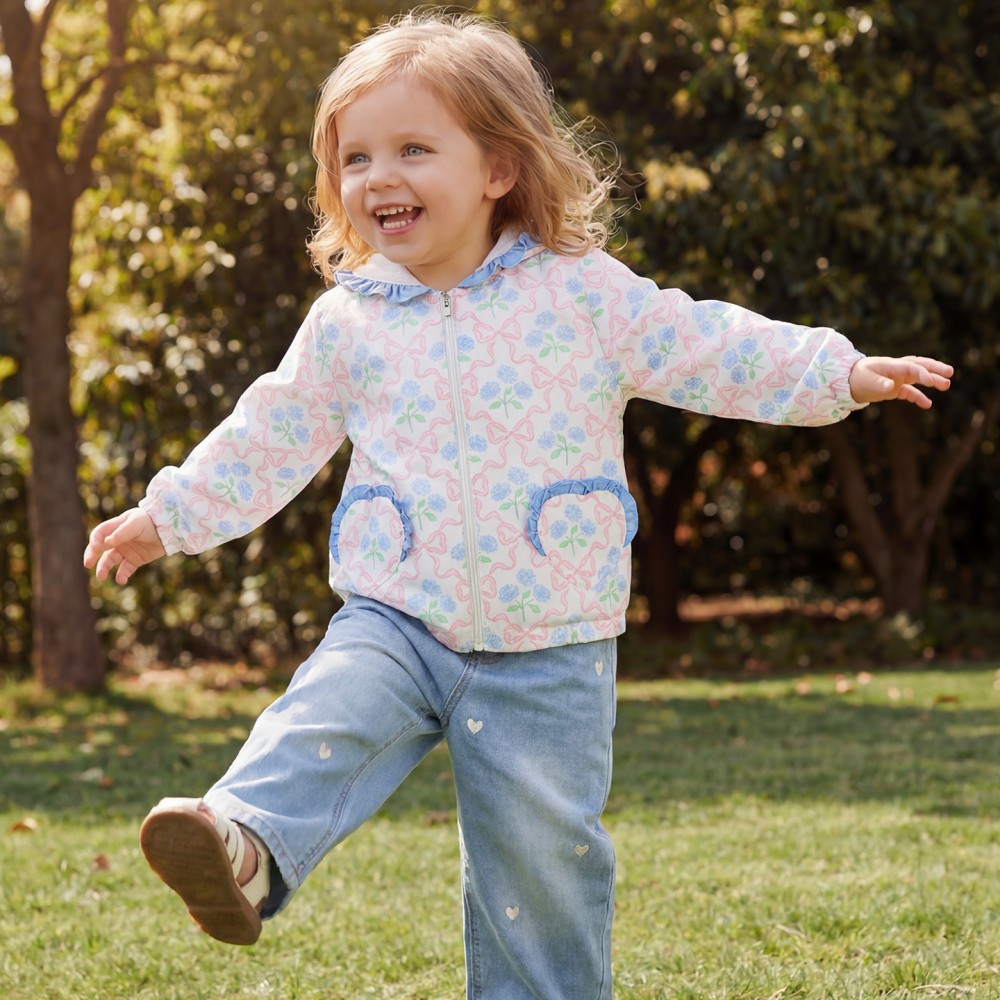 Puresun Factory Girls Floral Print Warm Hooded Jacket with Ruffle