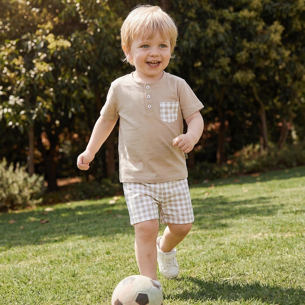 Plaid Print Short 100% Cotton Boutique Boys Clothing Set