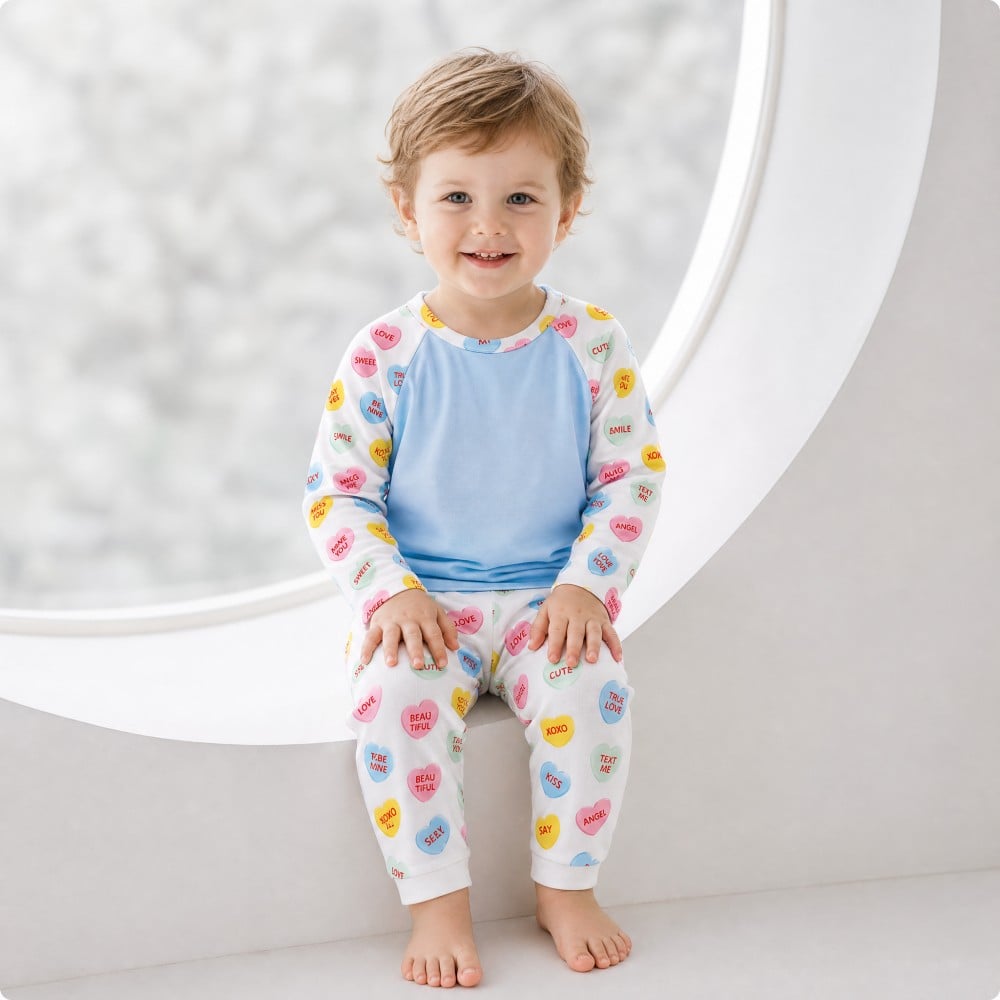 Valentine’s Day Heart Print Soft Touch Bamboo Viscose Boys Pajamas