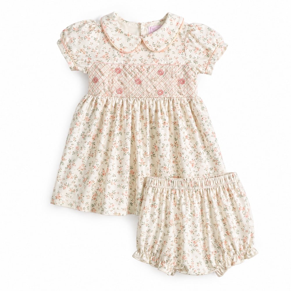 Toddler Girls Floral Peter Pan Collar Smocked Dress & Bloomer Set