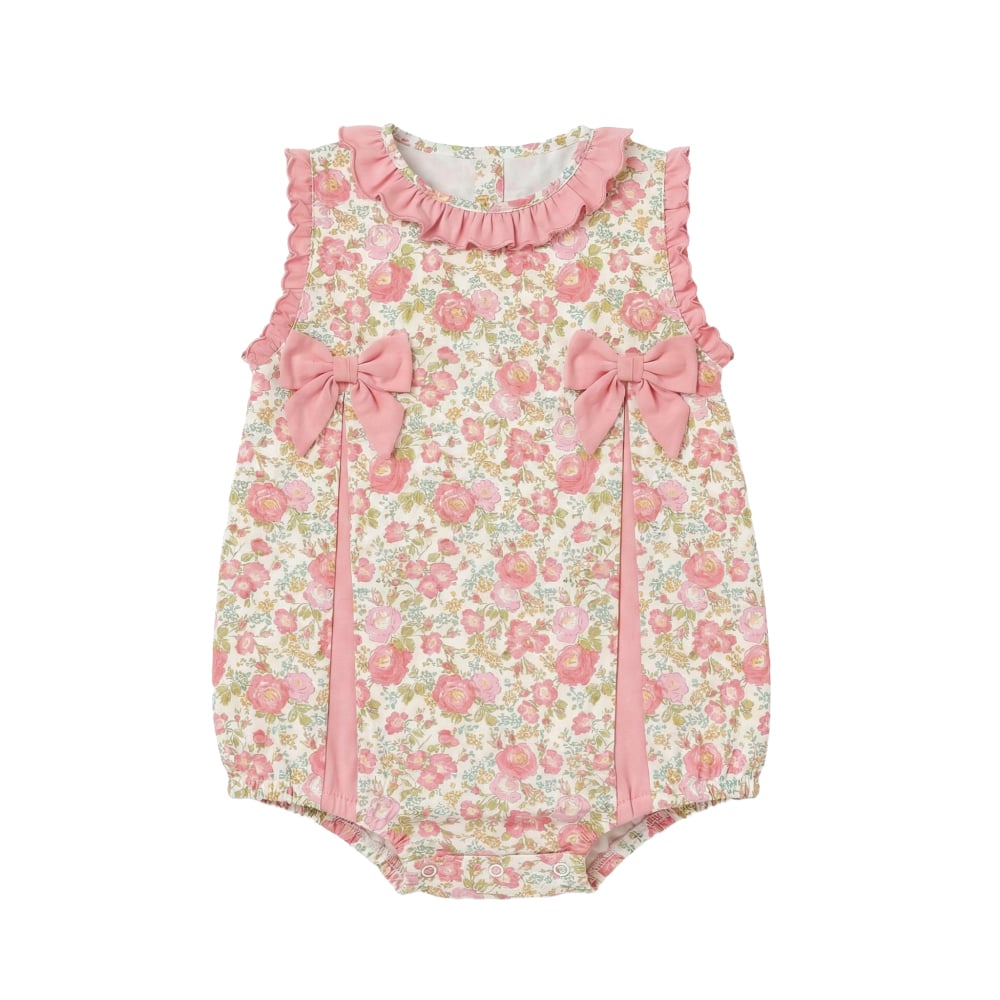 Baby Girl Pink Rose Floral Romper Sleeveless Ruffle Bubble Boutique Bodysuit