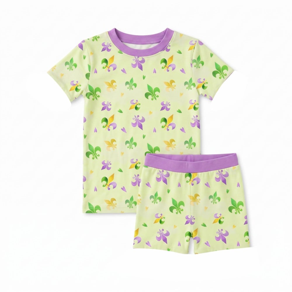 Mardi Gras Print Cozy Bamboo Viscose Short Kids Pajama Set