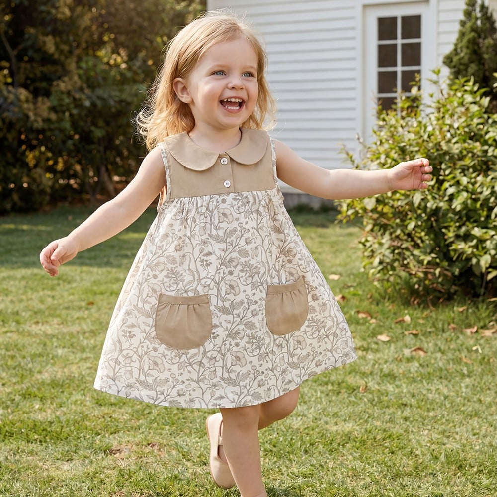 Floral Print Peter Collar 100% Cotton Girls Summer Dress