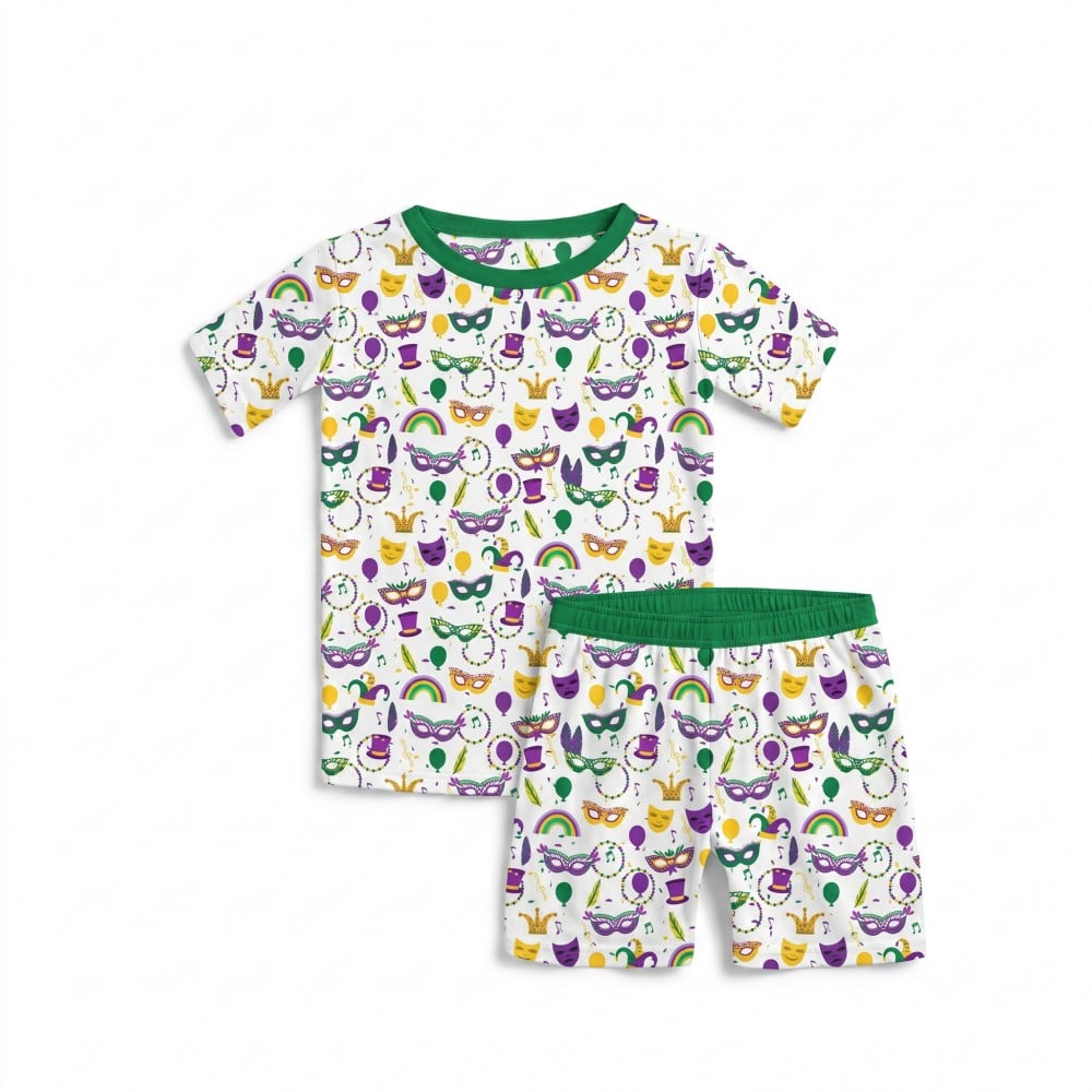 Mardi Gras Print Skin Friendly Bamboo Viscose Short Kids Pajama Set