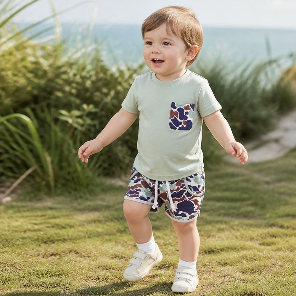 Toddler Boys Camouflage Print Short Outfit Set for Family Siblings Matching