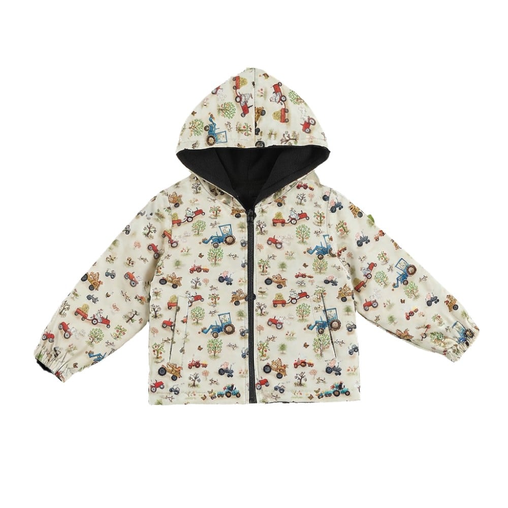 Factory Boys Farm Tractor Print Hooded Jacket with Fleece Lining