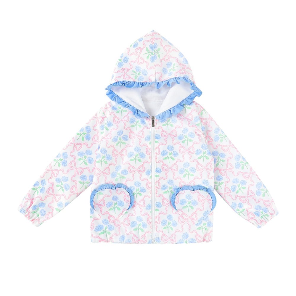 Puresun Factory Girls Floral Print Warm Hooded Jacket with Ruffle