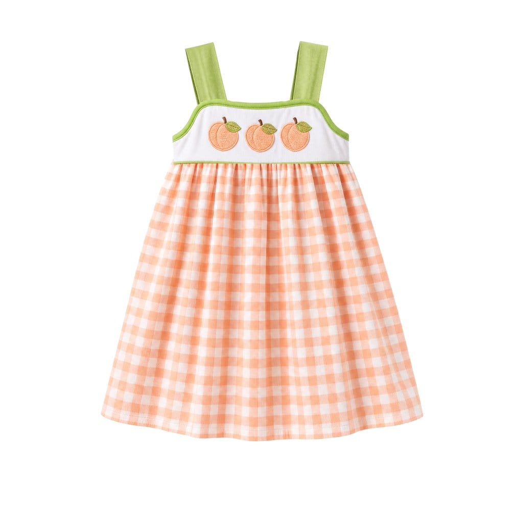 Peach Applique 100% Cotton Cozy Fabric Girls Summer Dress