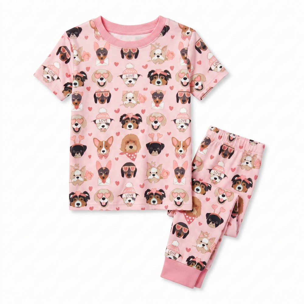 Puppy Print Short Sleeve Pant Soft Bamboo Viscose Kids Pajama Set