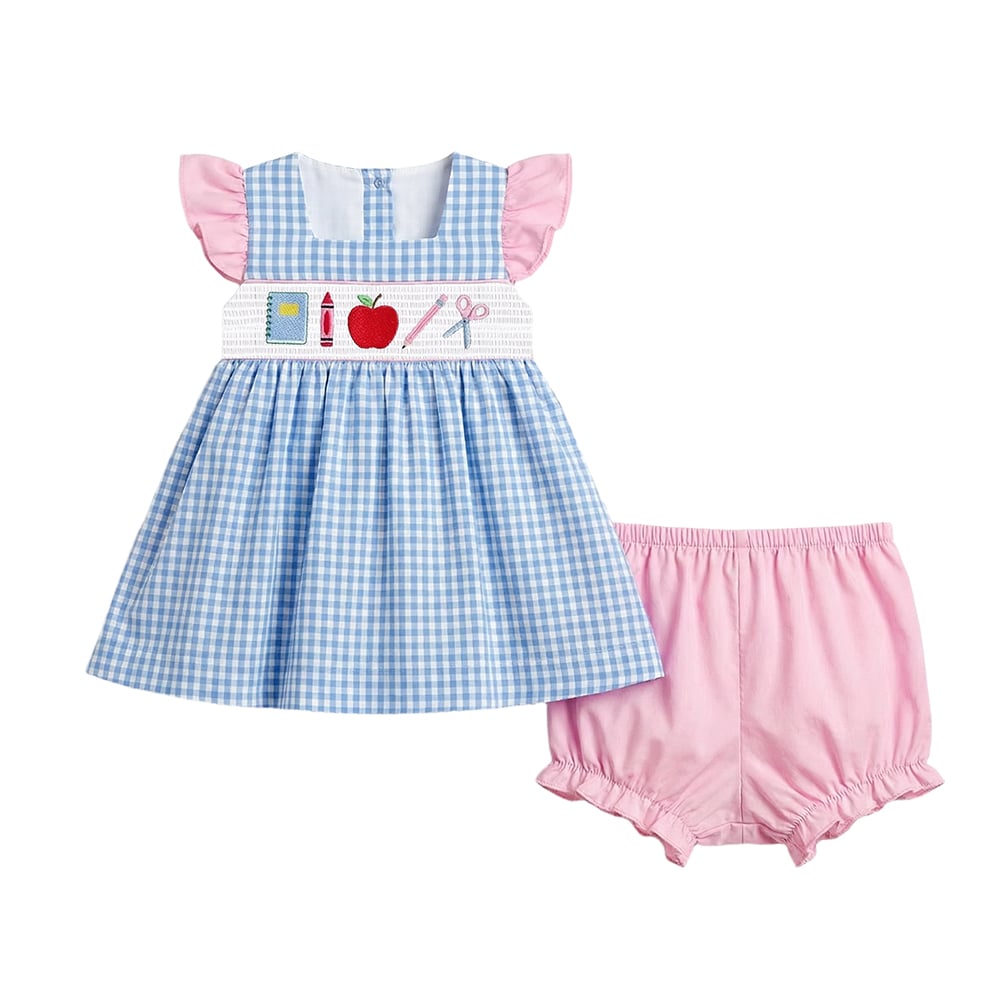 Wholesale OEM ODM Back-to-School Smocked Girls Bloomers Short Set
