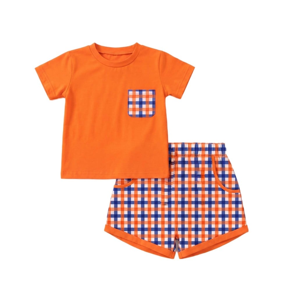 Football Team Gingham Print 100% Cotton Boys Clothing Set