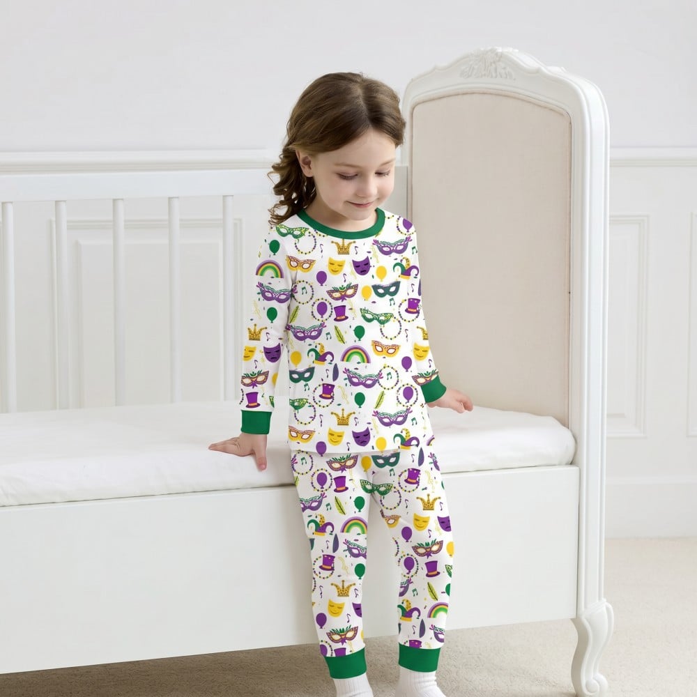 Mardi Gras Print Boutique Bamboo Viscose Long Kids Pajama Set