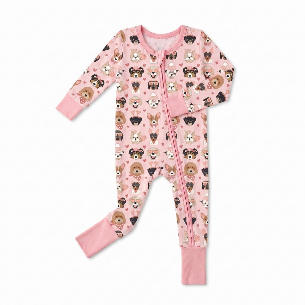 Puppy Print Skin Friendly Bamboo Viscose Zipper Baby Pajama Romper
