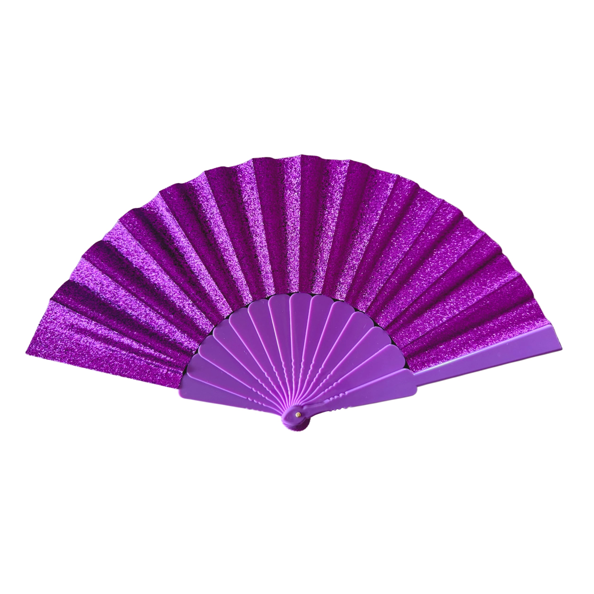 Vibrant Purple Solid Color Glitter Fabric Plastic Hand Fan for Festivals, Themed Parties & Bulk Event Swag