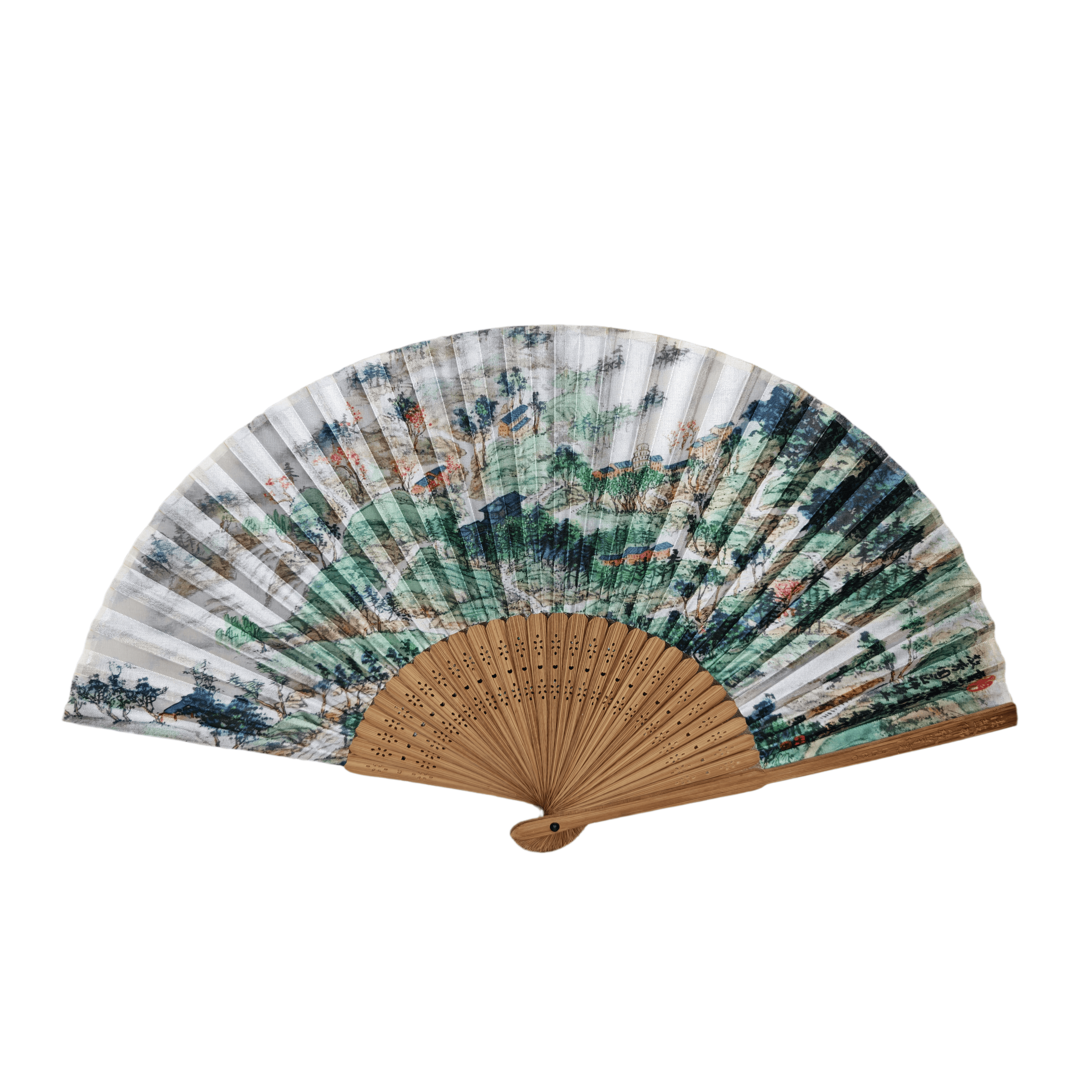 Traditional Chinese Ink Landscape Fabric Bamboo Hand Fan – Authentic Oriental Art Folding Fan for Cultural Souvenirs & Museum Shops