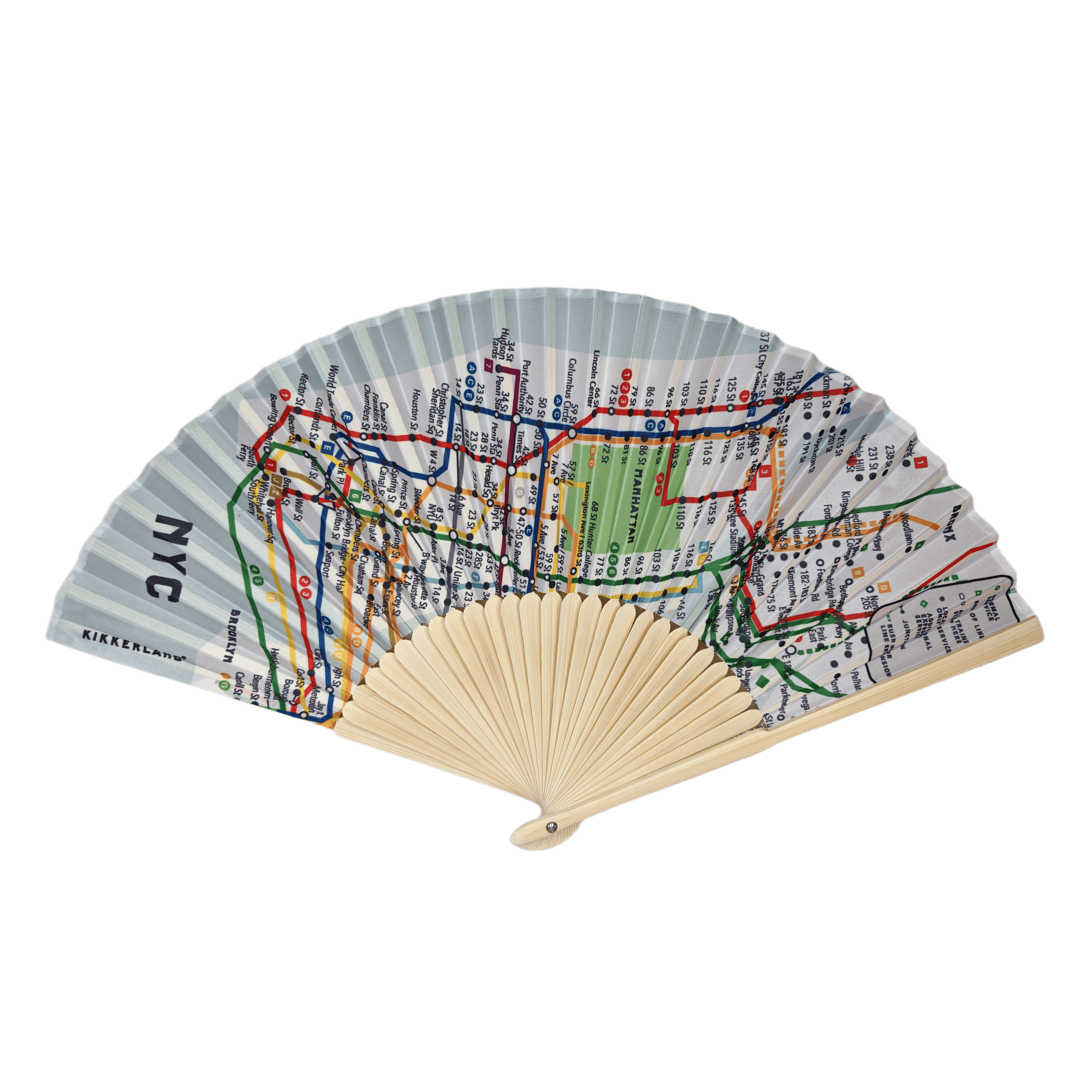 Custom Map Printed Fabric Bamboo Hand Fan – High-Fidelity NYC Subway Design Folding Fan for Tourist Souvenirs & Retail